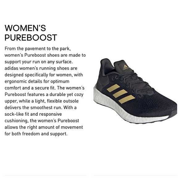 ADIDAS Women’s PUREBOOST 21 PRIMEGREEN RUNNING SHOE Core Black & Gold 7 1/2 M - Picture 4 of 12